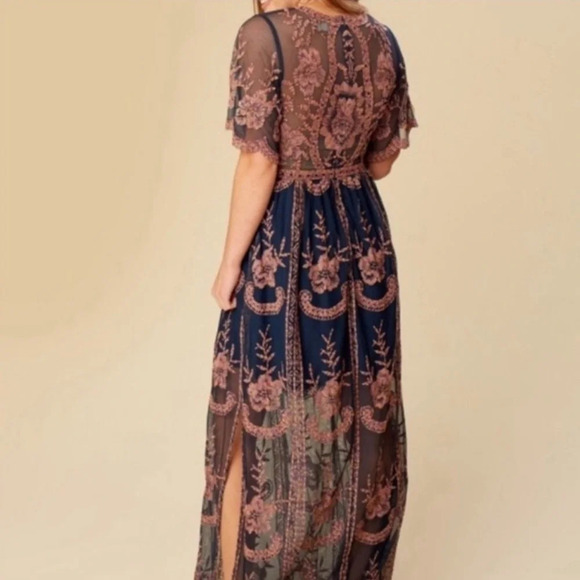 Altar'd State Catania Lace Mesh Embroidered Bohemian Maxi Dress Women's size S - Picture 6 of 10